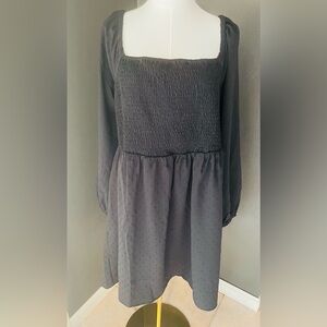 Black Smocked Fit & Flare Long-Sleeve Mini Dress – Size 2X